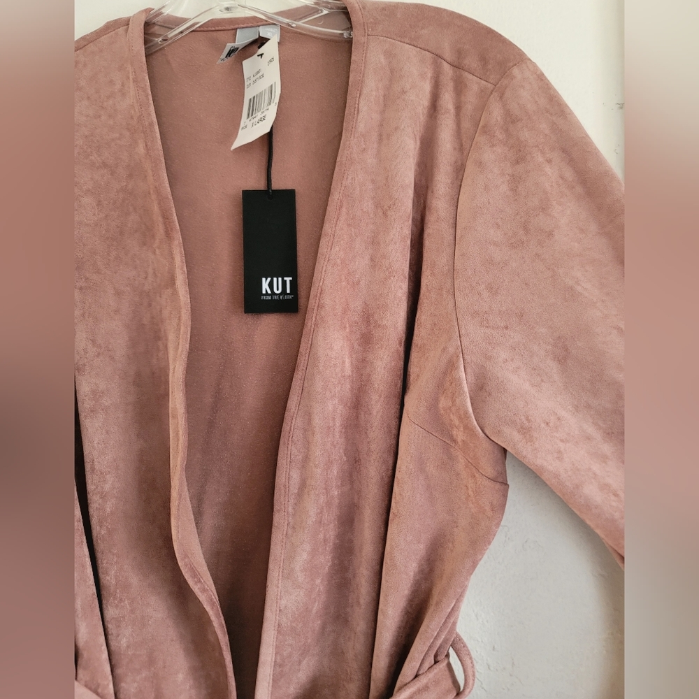 Kut From The Kloth Jacket Womens Size XL Pink Karina Sueded Bell Sleeve Belted - Picture 8 of 15
